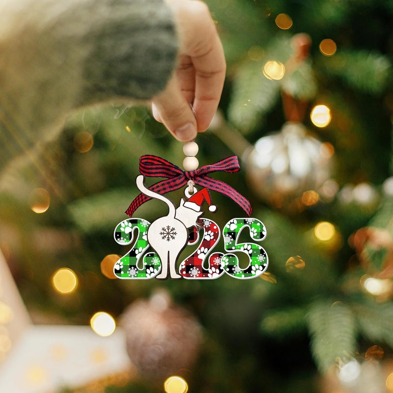 TEEBIM Cat Christmas Ornaments 2025 - Cat Funny Ornament for Tree - Cats Gifts for Women, Mom Lady, Owner - Cats Lover Gifts - Funny Christmas Ornaments - 2 Layered Wood Hanging Ornament 2025 - Image 5